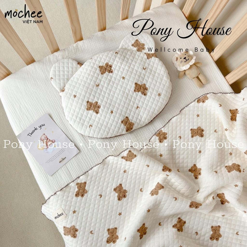 Gối Bông Cotton Lụa Hình Gấu Mochee Gối Ngủ Siêu Mềm, Mịn Cho Bé Sơ Sinh