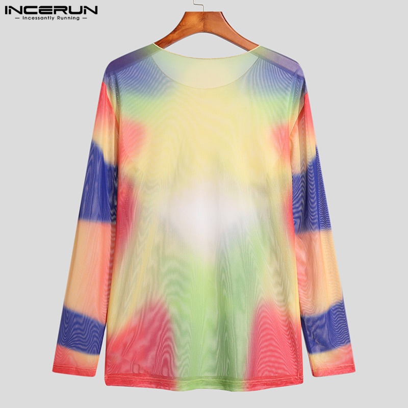 Áo thun INCERUN tay dài cổ tròn in hình hoa cho nam