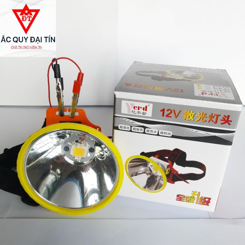Đèn pin đội đầu kẹp bình ác quy 12v siêu sáng ,ánh sáng vàng