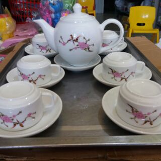 Bộ ấm chén chim đào tròn và bộ ấm chén chim đào vuông 6 bộ 450k