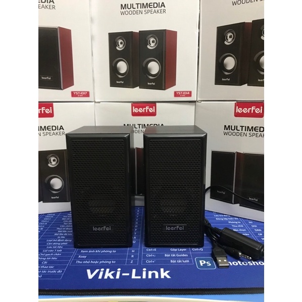 Bộ 2 Loa vi tính chuẩn 2.0 LeerFei D-091 vỏ gỗ, cho PC, Laptop, Điện thoại, âm thanh cực đỉnh, chân nguồn usb cổng 3.5.