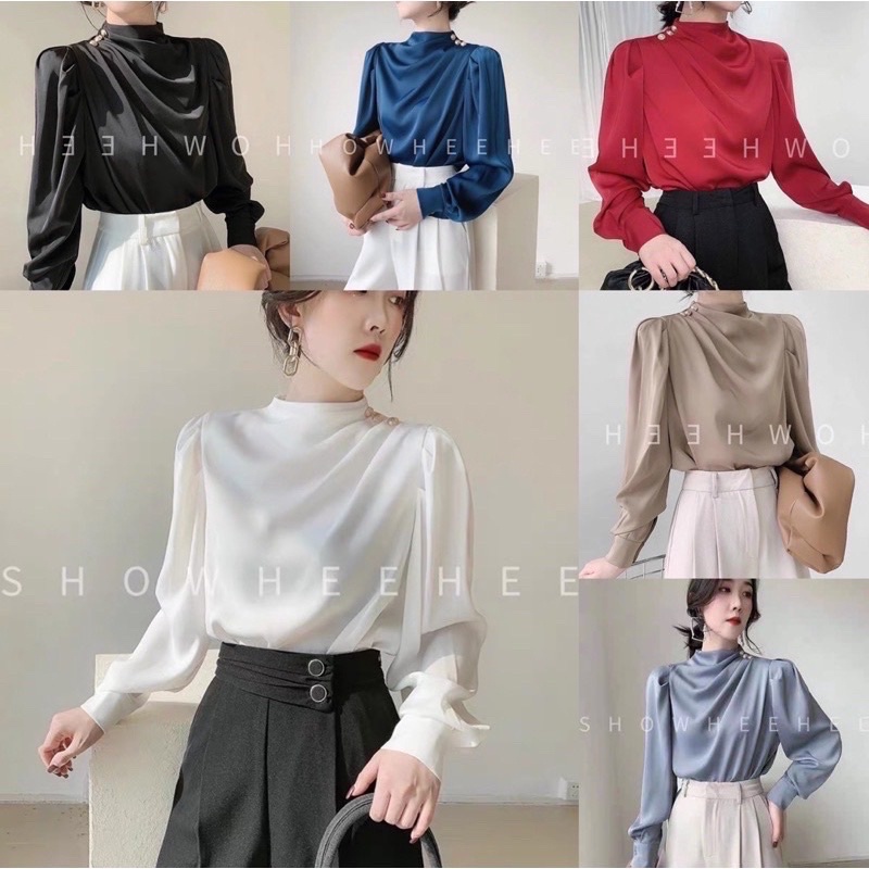 Áo sơ  mi nữ tay dài RUBY HOUSE chất liệu lụa ngọc trai mã A13
