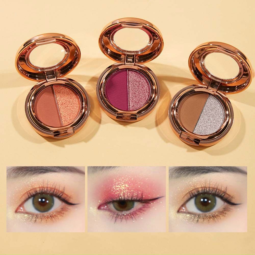 Phấn mắt  với 2 màu lì và nhũ lấp lánh giúp trang điểm mắt nhanh chóng tiện lợi
