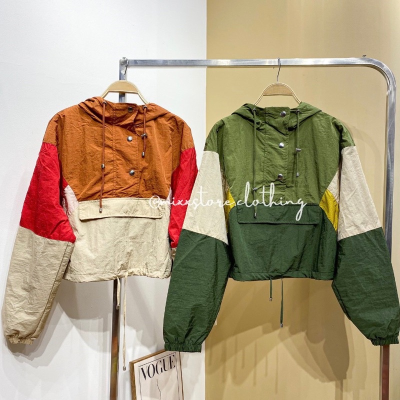 Áo Khoác Gió Pull&amp;Bear hàng dư xịn chất dù cao cấp 2 lớp có nón màu phối đep phom suông rộng cá tính thời trang