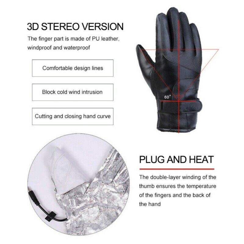 Unisex Electric Heated Glove Waterproof Thermal Winter Motorcycle Fishing Skiing