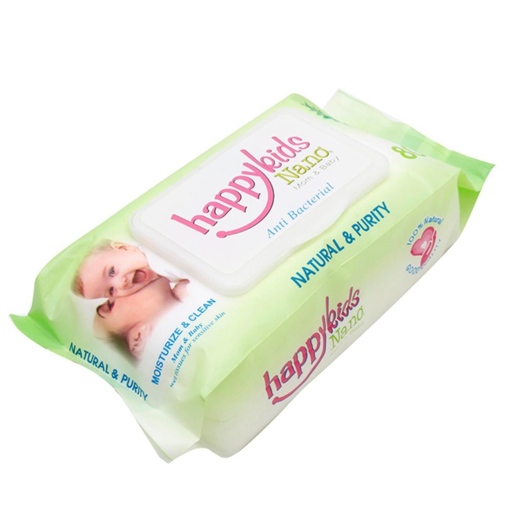 Combo 3 Khăn giấy ướt Happy kids Nano không mùi 80 tờ một gói - Xanh