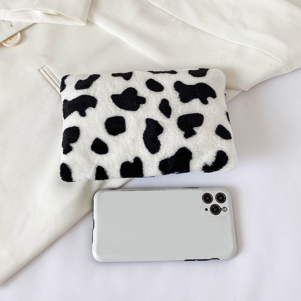 1 Ví Đựng Tiền Xu / Thẻ Id Mini Bằng Vải Bông Họa Tiết Bò Sữa Dễ Thương Cho Nữ