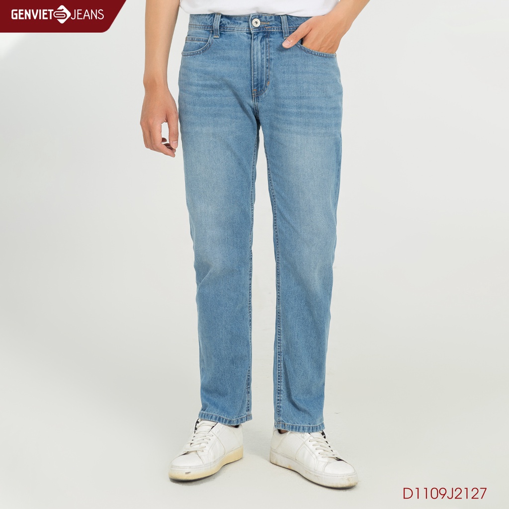 Quần Jeans Nam Trơn Chất Bò Mềm Cao Cấp Basic Jean Genviet Dáng Xuông Không Phai D1109J2127