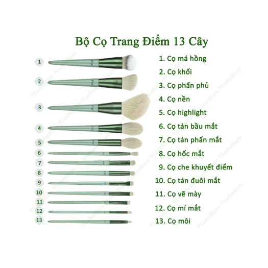 Nguyên set gồm 13 cây cọ trang điểm FIX+ mềm mịn - Có kèm túi dây rút HAVA SHOP