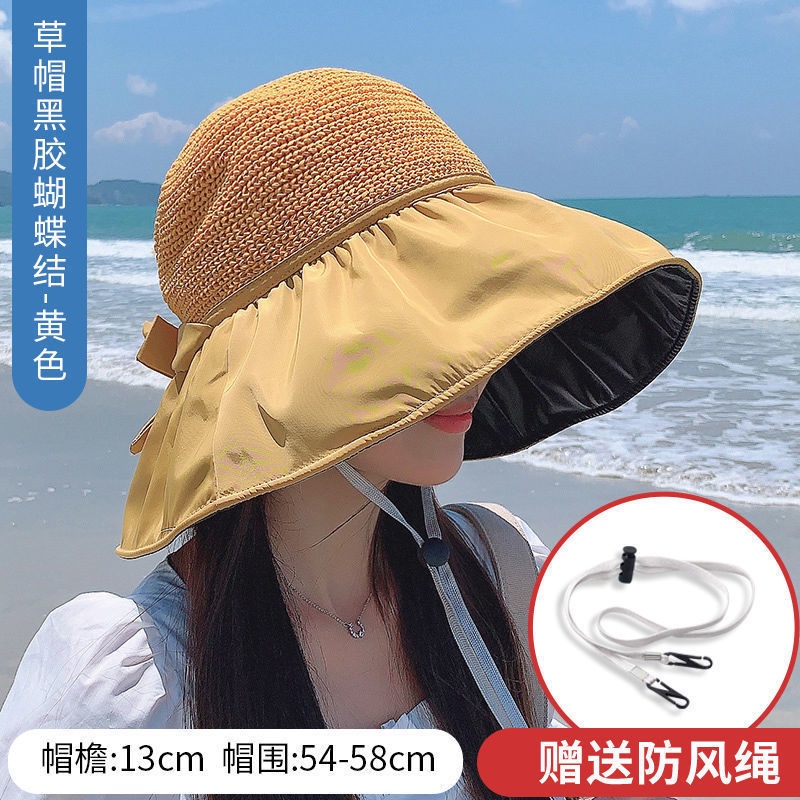 Mũ Tai Bèo Vành Rộng Hở Chóp Màu Đen Chống Tia UV Thời Trang Mùa Hè Cho Nữ