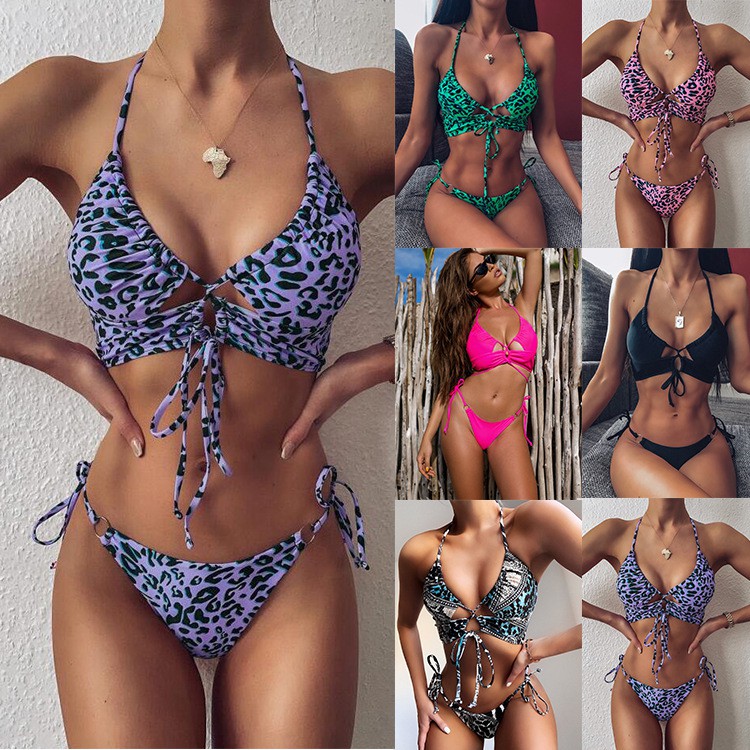 Bikini Cổ Chữ V Họa Tiết Da Báo Gợi Cảm Cho Nữ