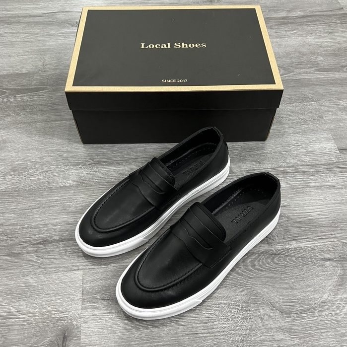 Slip On nam da bò, giày lười nam đế bằng
