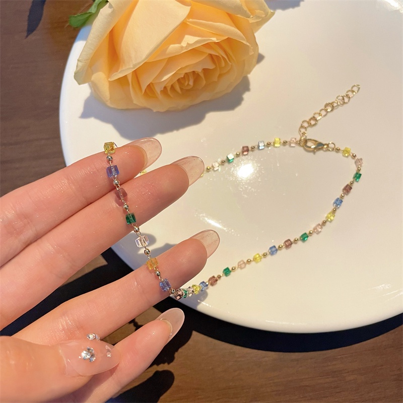 Vòng Cổ Đính Đá Pha Lê Nhiều Màu Sắc Phong Cách Thời Trang Đơn Giản