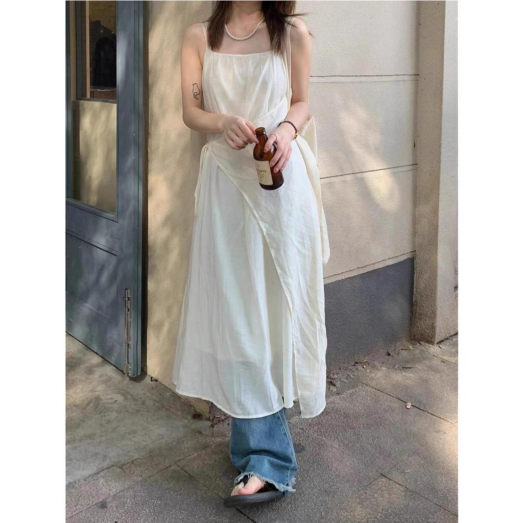 [Augustcloth] Đầm/ Váy dài 3 dây 2 tà buộc dây phong cách Hàn Quốc