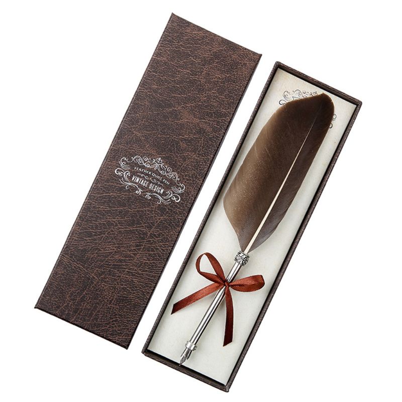 Bút Viết Thư Pháp Họa Tiết Lông Công Cổ Điển