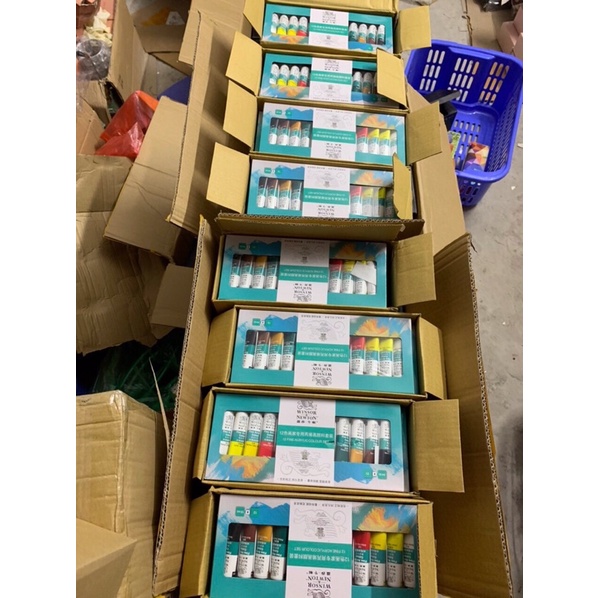 Màu Acrylic Winsor Newton chính hãnh 12 màu siêu mượt gel vẽ nail, set bột vẽ cọ bản