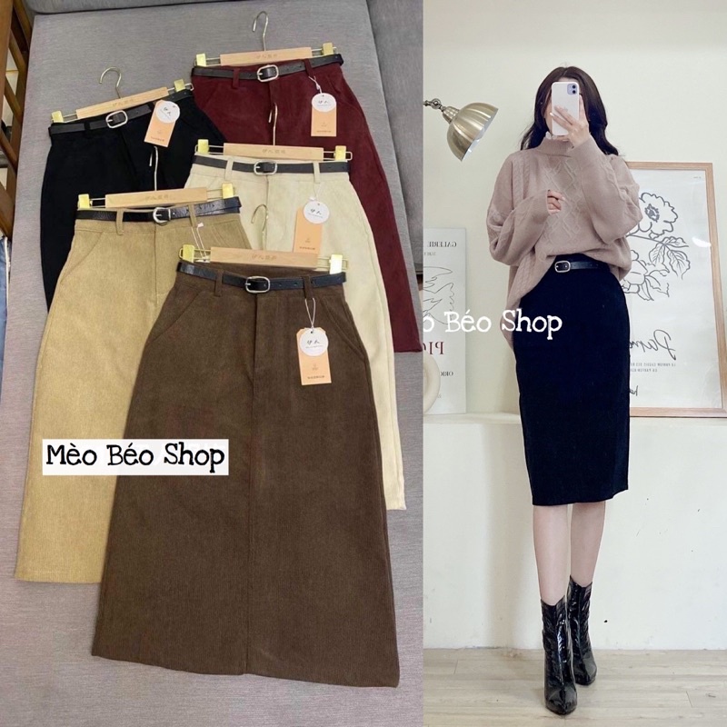 cv463- chân váy nhung tăm dài