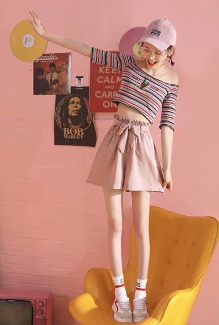 Quần short dây thắt lưng full màu siêu xinh