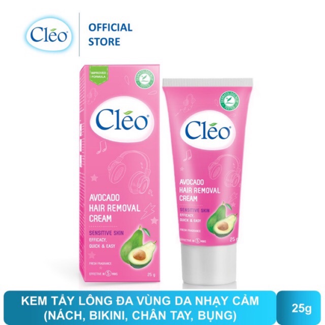 Kem Tẩy Lông Cho Da Nhạy Cảm Cleo Avocado Hair Removal Cream Sensitive Skin (25g)