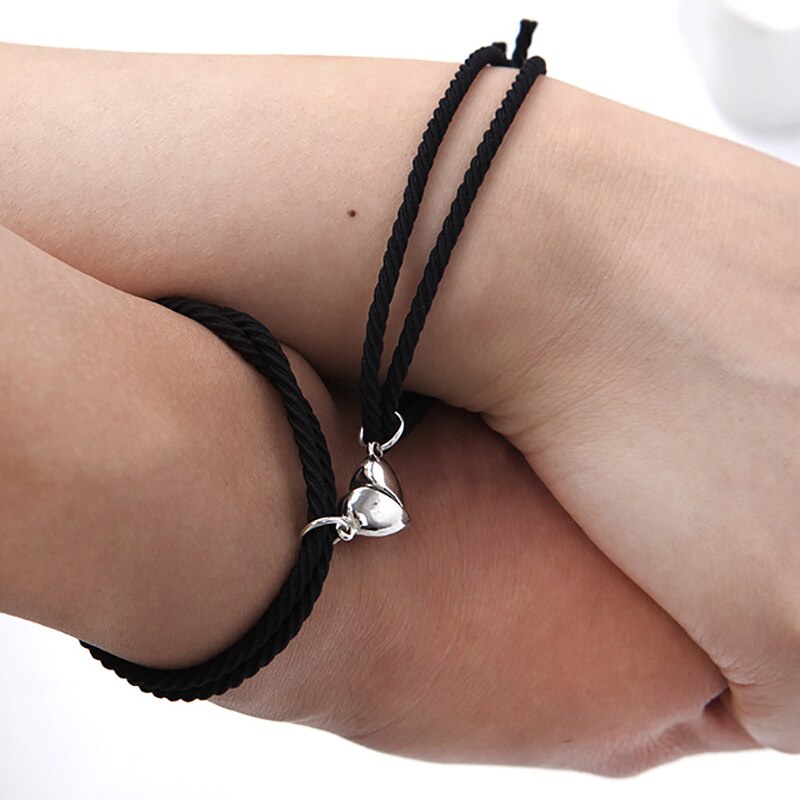 Fashion Magnet Lovers Lock Heart Magnetic Bracelet For Women Men Braided Rope Wrist Chain Minimalist Jewelry Gift