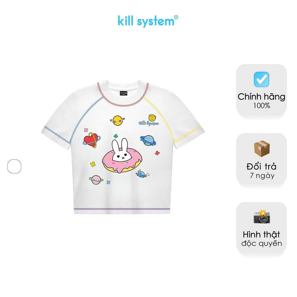 Áo thun nữ Kill System babytee Thỏ Donut chất thun co giãn màu trắng