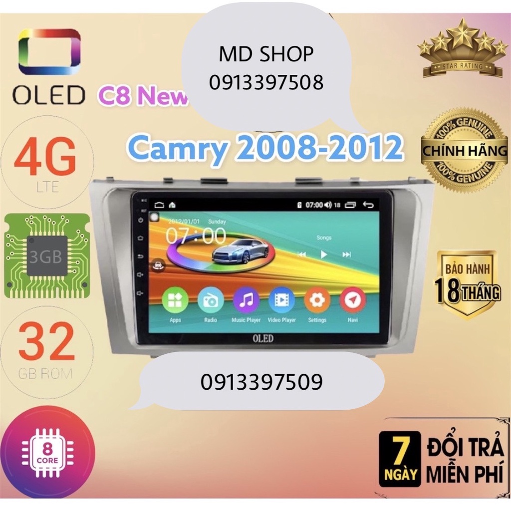 Màn hình android OLED C8 New theo xe Camry 2008 - 2012 kèm dưỡng và jack nguồn zin theo xe