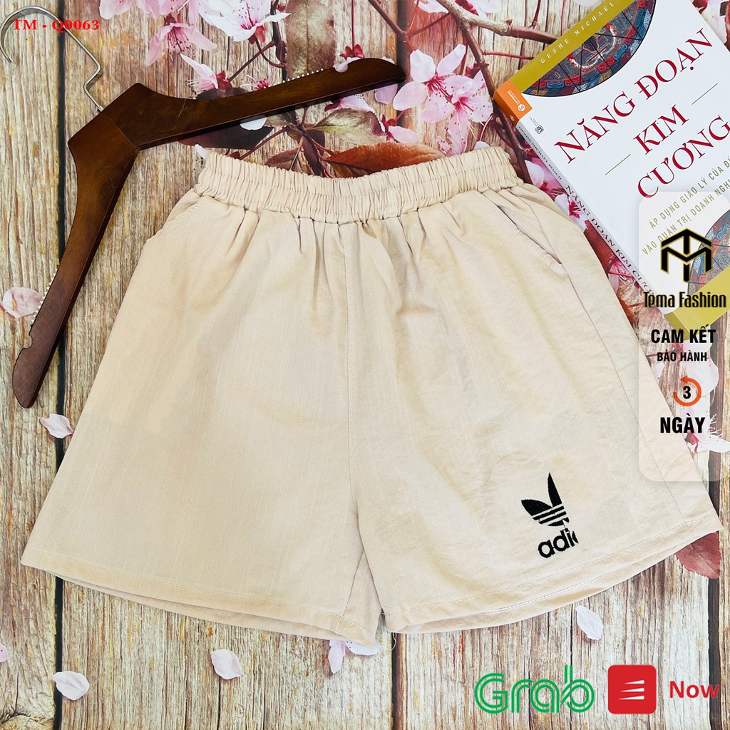 Quần đùi nữ MIA 1992 cao cấp - Quần short nữ cạp chun thêu chữ siêu xinh chất vải đũi siêu mát mịn
