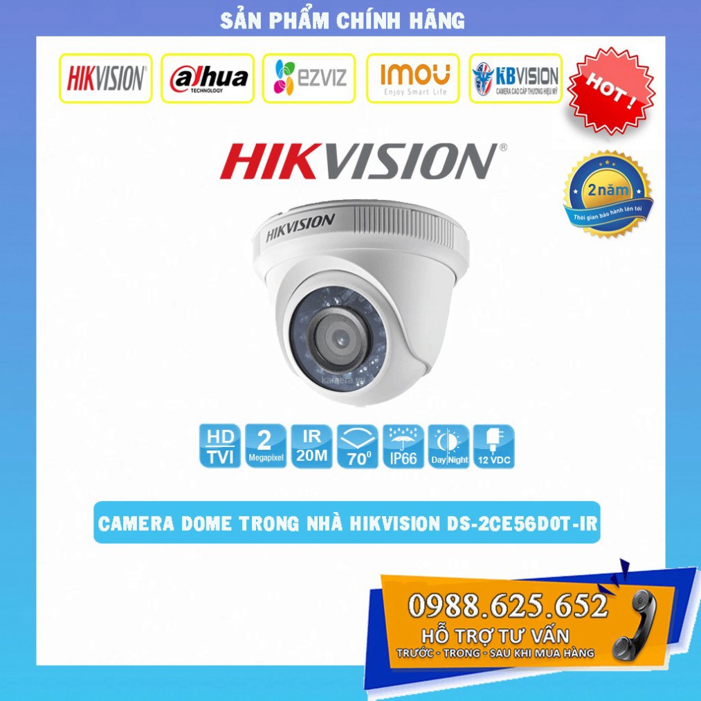 [GIÁ HỦY DIỆT] Camera Ốp Trần Hikvision 2MP Full HD 1080P DS-2CE56D0T-IR - HÀNG CHÍNH HÃNG