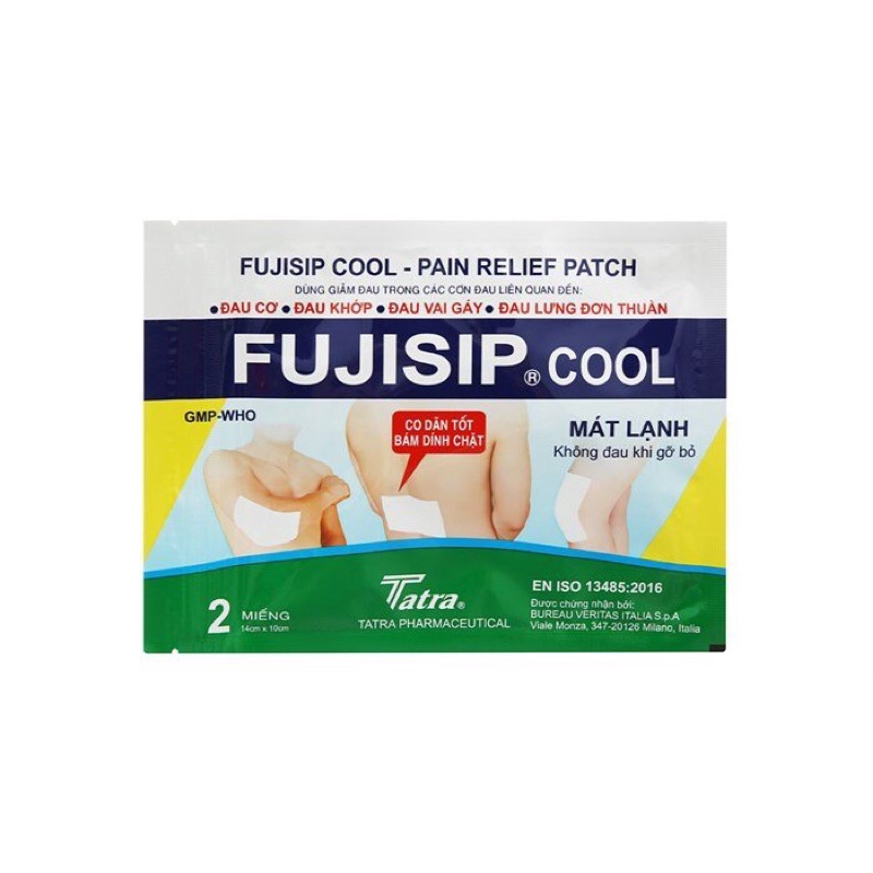 Miếng dán giảm đau Fujisip Cool co dãn tốt, dính chặt, mát lạnh, giúp giảm đau cơ, khớp, vai gáy, lưng (Gói 2 miếng)