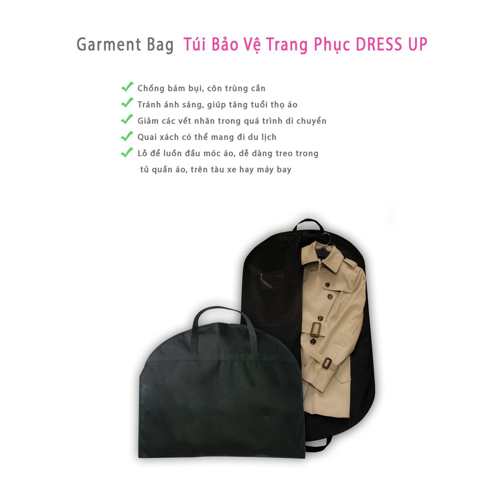 Túi Bọc Áo Vest - Quai xách giả Da - vải không dệt màu đen | Black Garment Bag ( 60cmx100cm)