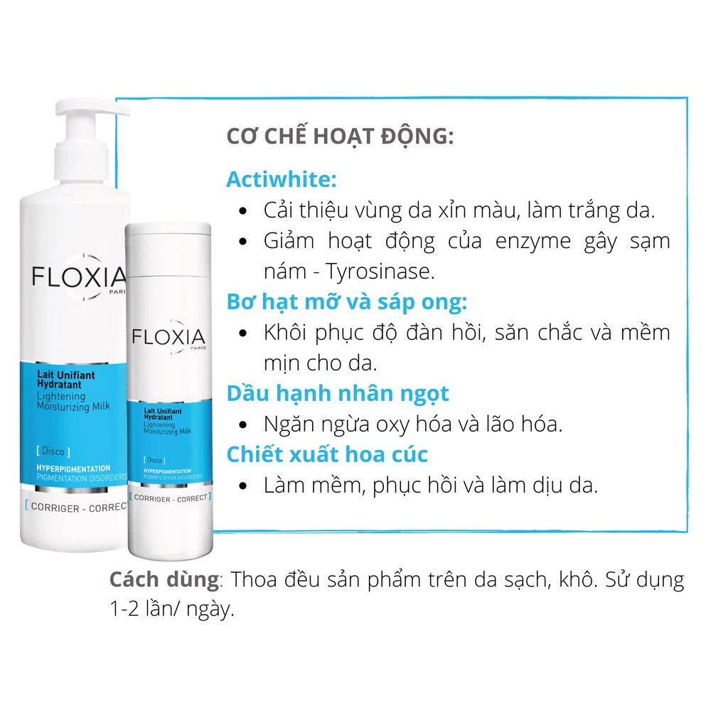 Sữa dưỡng thể làm sáng da FLOXIA LIGHTENING MOISTURIZING MILK 200ml, 500ml - Giải pháp dưỡng trắng an toàn