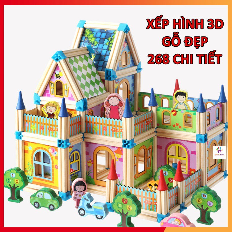 Đồ chơi lắp ghép mô hình nhà gỗ 3D 268 chi tiết cho bé phát triển trí tuệ