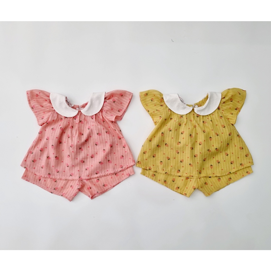 Set áo quần bé gái hồng dâu tây