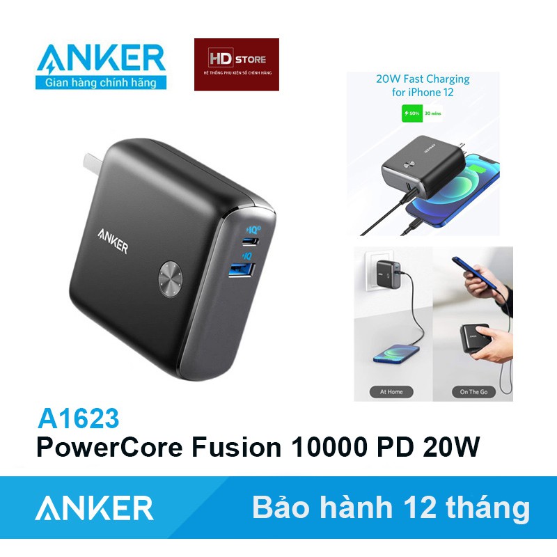[Mã 66ELHASALE hoàn 7% đơn 500K] Sạc ANKER PowerCore Fusions 10000mAh sạc nhanh PD Iphone 20W - Mã A1623