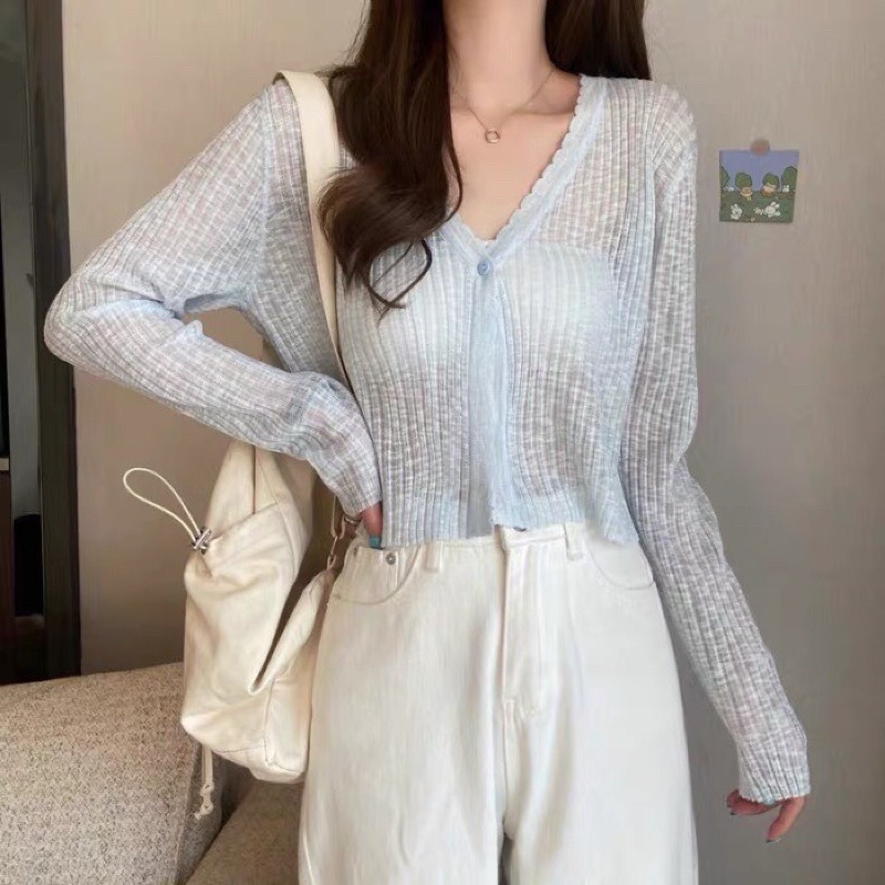 Áo Khoác Len Mỏng Cổ Tim Nút Tay Dài | Bé Tiu Clothing | BigBuy360 - bigbuy360.vn