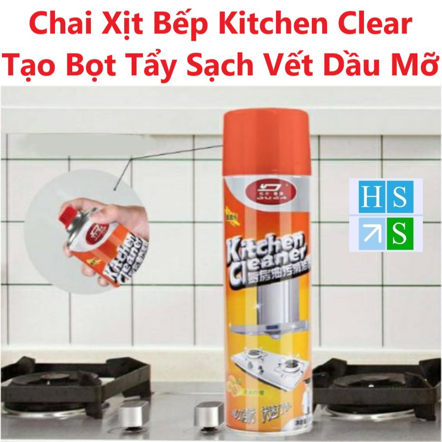 Chai Xịt Bếp siêu sạch Kitchen Clear 500ml tạo bọt tẩy sạch vết dầu mỡ , hoen ố lâu ggày