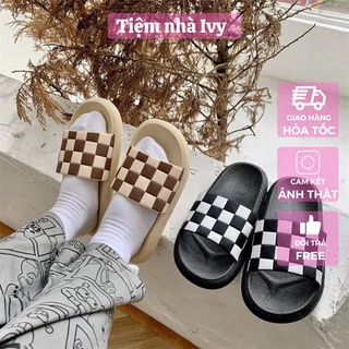 Dép Bánh Mì Kiểu Dép Nữ Quai Ngang Họa Tiết Hình Kẻ Caro Phong Cách Ulzzang Xinh Xắn Cute