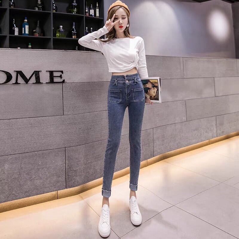 Quần jean nữ lưng cao quần jeans ôm co giãn cao cấp phong cách Hàn quốc Tulibs DN10