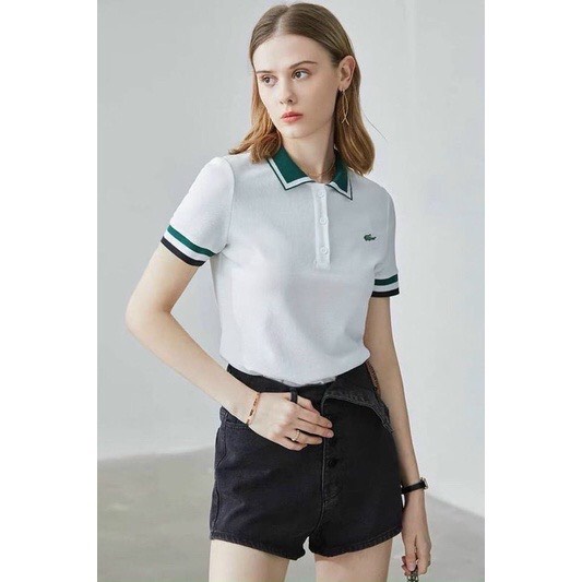 Áo polo nữ cổ xanh chất cotton mát mẻ, thêu logo cá sấu Cao Cấp