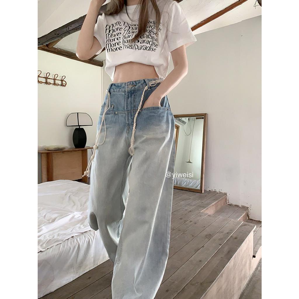 Quần Denim Ống Rộng Màu Sắc Gradient Thời Trang 51689