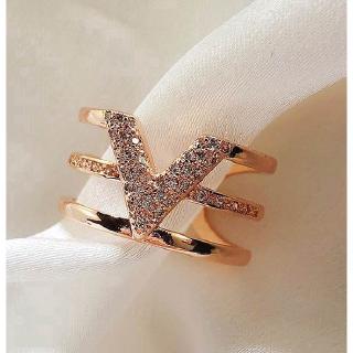 Nhẫn hở Etrendy nhiều lớp mặt hình chữ V màu bạc/vàng hồng thời trang cho nữ