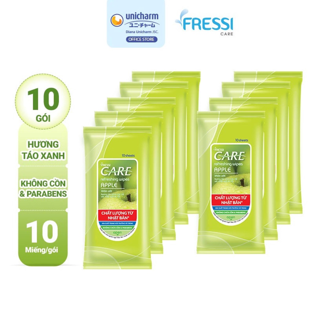 Khăn ướt Fressi Care táo lốc 10 gói x 10 miếng