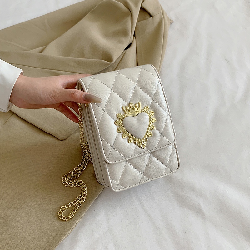 Túi đeo vai IELGY dáng vuông cỡ nhỏ họa tiết hình thoi phối dây xích thời trang cho nữ