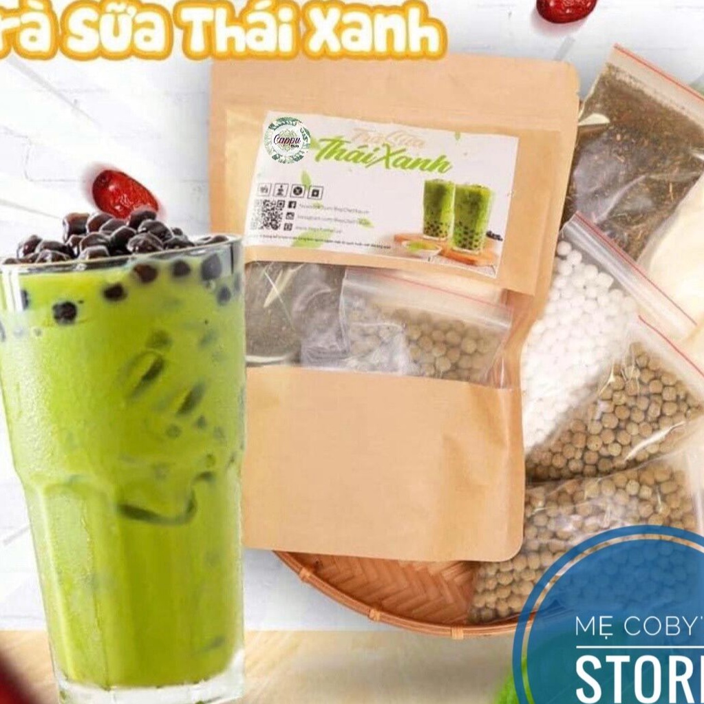 Set thái xanh (trà thái +bột sữa+trân châu+bột rau câu dẻo)