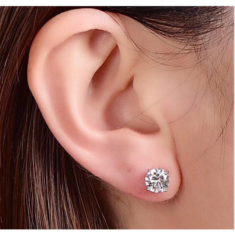 Hoa Tai Nam Nữ Bạc 925 Nụ Đá Trắng Lấp Lánh BẠC HIỂU MINH HT278