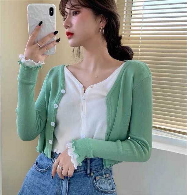 Sẵn Áo cardigan croptop may đúp 2 lớp Quảng Châu | BigBuy360 - bigbuy360.vn