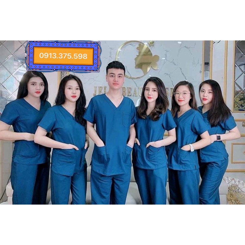 Bộ áo + quần phòng mổ , Spa + thêu tên logo Loại 1