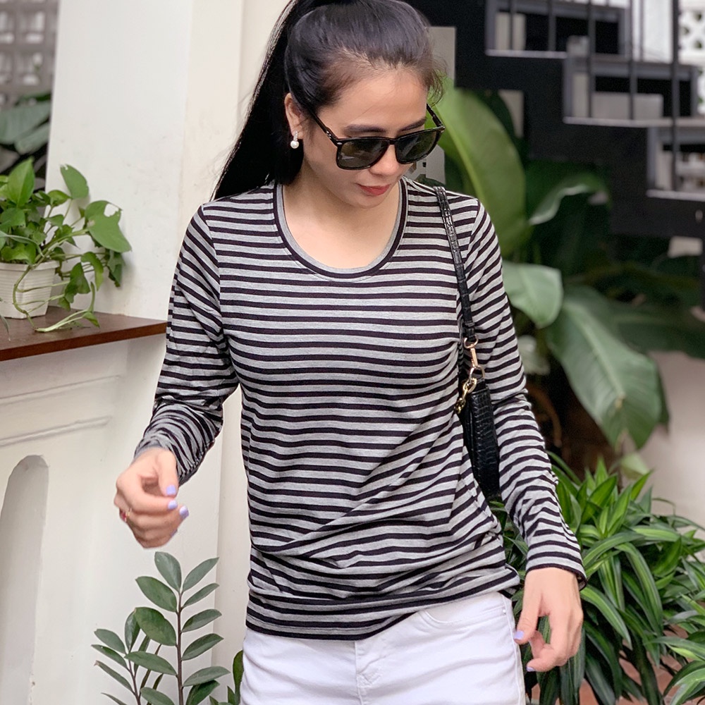 Áo thun nữ tay dài cổ tròn TOLI, chất cotton 4 chiều mềm mịn, co dãn, form suông cơ bản [NHIỀU MÀU]
