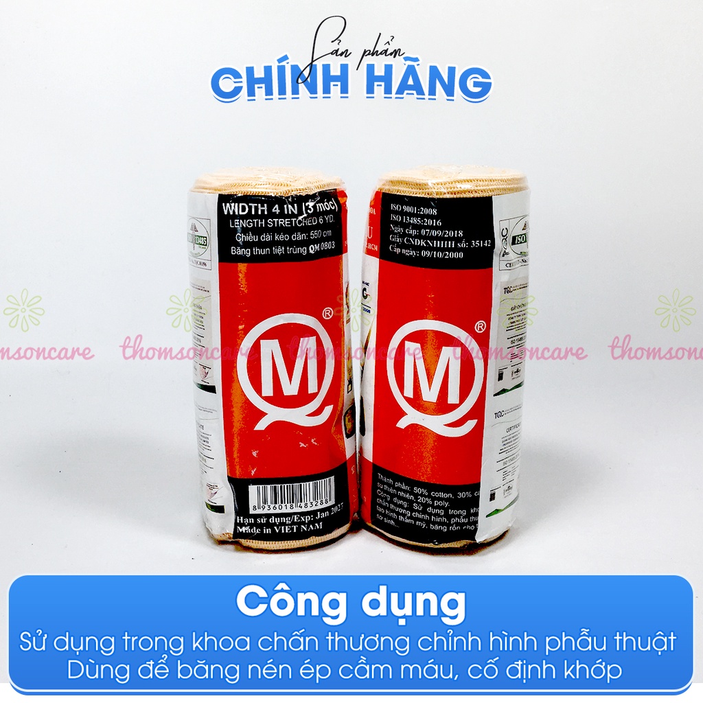 Băng chun vải co giãn bó gối, cổ tay, cố định vết thương Minh Quang, băng thun y tế