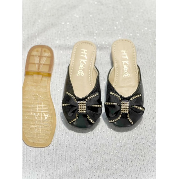 Dép sục nơ đá da PU mềm phong cách Hàn Quốc cho bé gái 2_10 tuổi